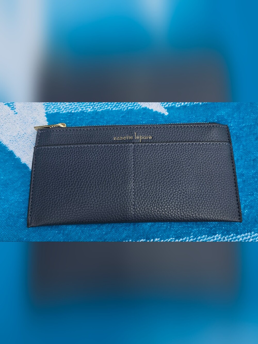 Nanette Lepore Navy Pebbled Leather Zip Wallet